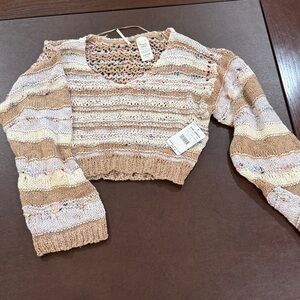 NWT FREE PEOPLE Lake Life Crop Sweater In Sunset Sand Combo XS